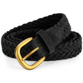 XZQTIVE Women’s Braided Suede Belt – Adjustable Woven Waist Belt with Gold Buckle for Dresses, Jeans & Casual Outfits - color: Black, size: Medium: fits waist from 33"-37"