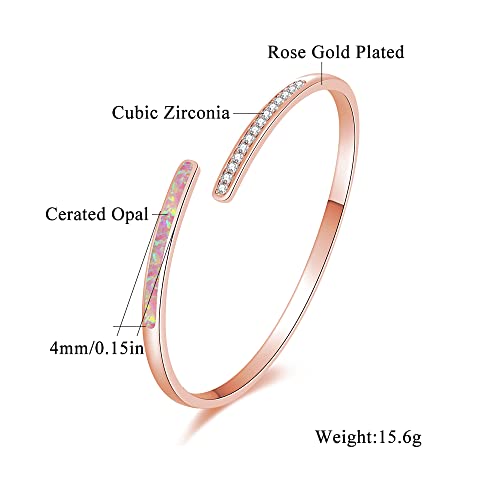 CiNily Womens Cuff Bracelet,Opal Bangle Bracelets Gold Plated Hypoallergenic Ladies Gemstone Open Cuff Bangle Bracelet - color: a.Thin CZ Opal-Rose Gold