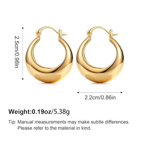Hoop Earrings for Women 14K Gold Plated Thick Chunky Hoops Hypoallergenic Trendy Dainty Jewelry Gifts - style: Round Hoop