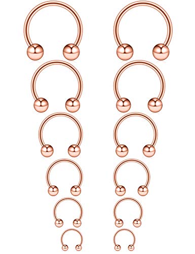 Ruifan 16G Surgical Steel CBR Nose Septum Horseshoe Earring Eyebrow Tongue Lip Nipple Helix Tragus Piercing Ring 6-16mm - color: 6PRS - Rose Gold
