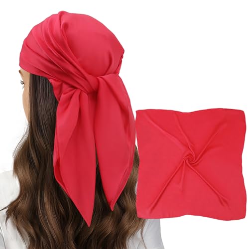 vimate Head Scarf for Women Hair 27'' Square Satin Silk Feeling Bnadana Neck Scarf Handbag Accessories Etc - color: C42#. Red