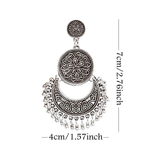 Honbay Bohemian Fashion Earrings National Style Retro Earrings Gypsy Dangle Earrings - color: Vintage Silver
