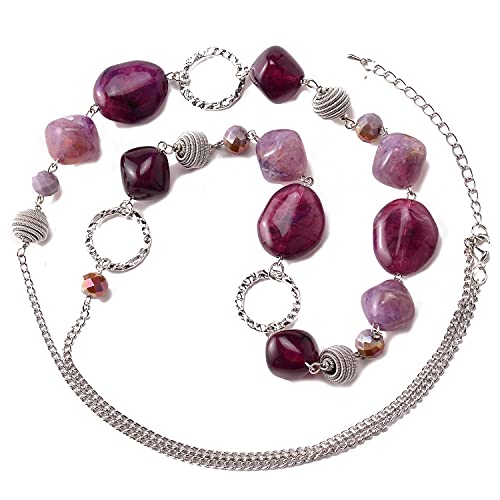 BULINLIN Beaded Long Necklace for Women Silver Sweater Chain Necklace with Crystal Resin Beads, Fashion Jewelry Necklace - color: 53-Dark light purple