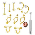CHARMONLINEVertical Labret Lip Piercing Jewelry with Chain, Top Push in Threadless Flat Back Stud 20G Small Thin Half Hoop Ear Piercing 316L Surgical Steel Ear Piercing Cartilage Earrings Lip Eyebrow Helix Ear Piercing Jewelry with Changing Tool - color: