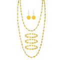 Trendy Infinity Wrap 60’’ Long Statement Necklace, Earrings and Bracelet Set - Hand Knotted Versatile Crystal and Shell Beads Strand Necklace and Chunky Beaded Stretch Bracelet Stack – Jewelry Set Gift for Women - color: yellow