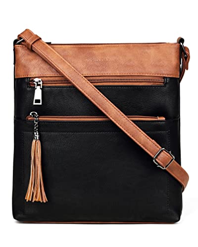 MASINTOR Crossbody Purses for Women, Multi Pocket Casual Crossbody Bag, Adjustable Strap Shoulder Bag with Tassel - color: Black Brown