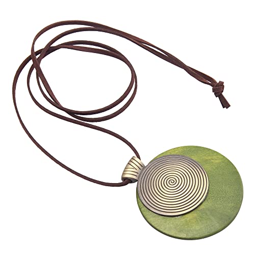 Bohemian Women's Leather Long Pendant Necklace Sweater necklace Adjustable Retro Woven Handmade Jewelry - color: Green Wood