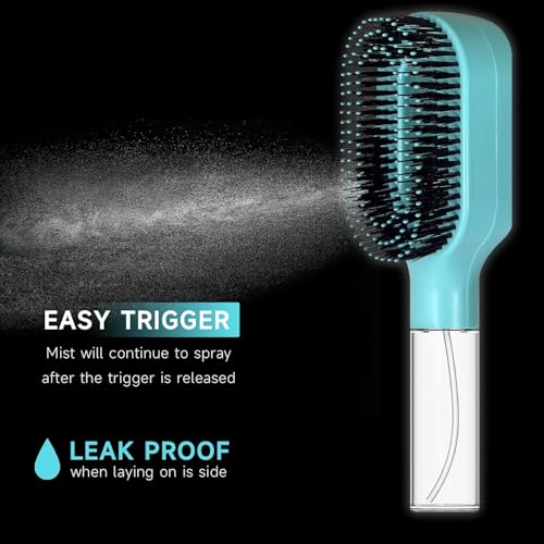 2-in-1 Manual Non-Electric Detangler Hair Brush with Built-In Mister Spray, Wet & Dry Detangling Brush for Curly, Wavy & Straight Hair, No-Tangle Anti-Frizz Brush，Reservoir 50ml（Mint Turquoise) - color: Mint Turquoise