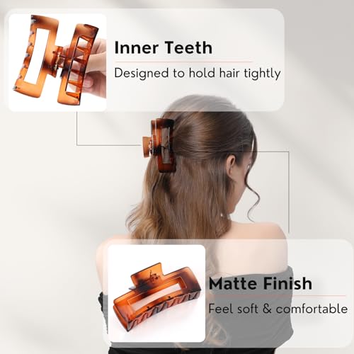 12 Pcs Large Square Hair Claw Clips for Women, 4.3-Inch Matte Rectangle Claw, Strong Hold Non-slip Hair Clips for Thick & Thin Hair,Mixed Color for Gifting, Work, and Daily Styling - color: Multicolor