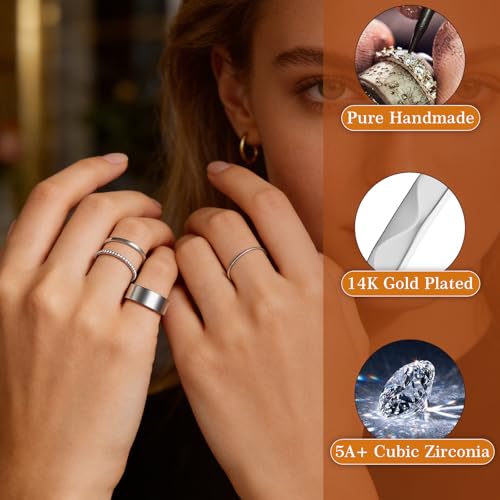 4-Pack 14K Gold Plated Stackable Rings for Women,Cubic Zirconia Simulated Diamond Oura Stack Rings for Oura Ring Gen 4/Oura Ring Gen 3,Dainty Trendy Statement Stacking Rings Set Size 5-10 - color: Silver, size: 8