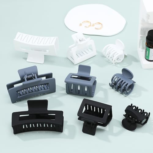 CHANDAT 3 Style Claw Hair Clips Set for Women - 9 pcs Medium Rectangle Clips for Thick Hair, Square Clips for Thin Hair - Grey - color: Neutral