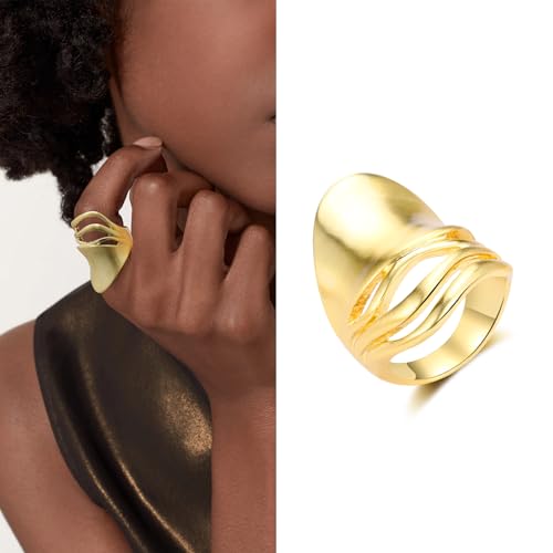 Chunky Rings for Women Gold and Silver Statement Rings Mask Dome Gold Plated Fashion Band Ring Cocktail Costume Jewelry Gift - style: Mask Gold