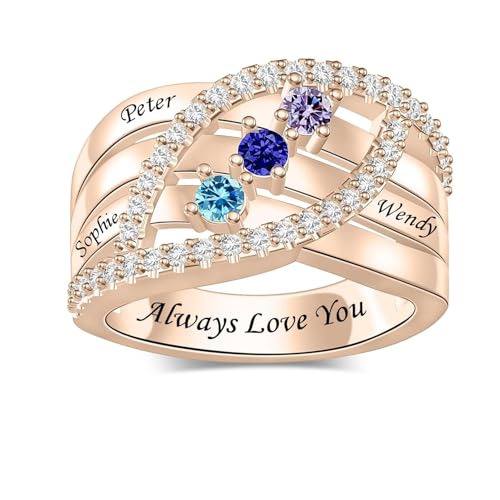 Personalized Name Family Rings Custom 1-6 Birthstones Mother's Rings Sterling Silver Promise Ring for Mother's Day Daughter Grandma Women - color: 3 stones