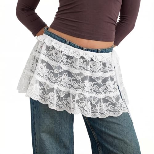 Women's Floral Lace Triangle Hip Scarf Head Kerchief Tie Waist Belt Sheer Hip Wrap Boho Head Scarf Hair Accessory - color: Z5-white