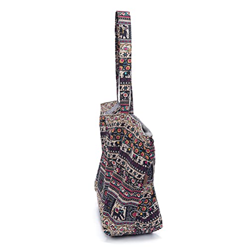 OPQRSTU Women Hippie Tote Hand Bag Large Capacity Bohemian Bag Portable Tourist Shoulder Bags - color: Brown