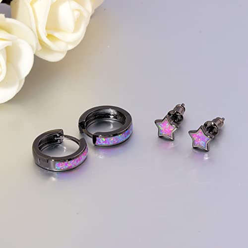 CiNily Huggie Earrings Opal Hinged Hoop Earrings Gold Plated Hypoallergenic Small Hoop Earrings for Women Teen Girls Men Sensitive Ears - color: Purple-Black Gold