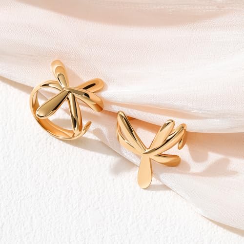 18K Gold Plated Daisy Flower Rings for Women | Cute Adjustable Open Statement Ring | Petal Personalized Polished Band Ring Size 5 to 10