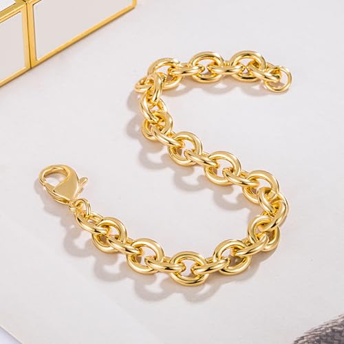 Dankadi 925 Sterling Silver Classic Round Cable Wire Link Bracelet Women Cuban Curb Oval Belcher Link Chain 5.9 to 9 in For Men 24k Gold Plated Cuff Jewelry Gift - color: 8.5MM Gold, size: 5.9 inch