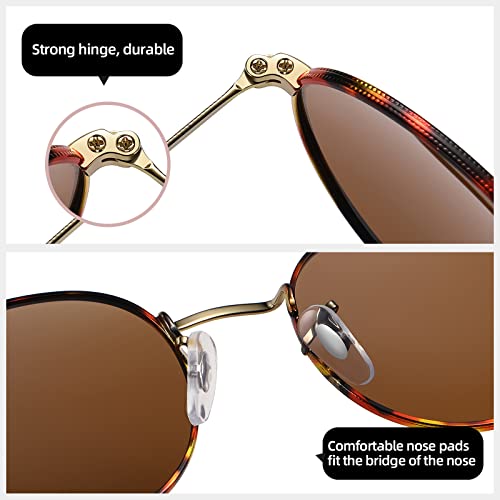MEETSUN Round Polarized Sunglasses for Women Men Classic Retro Metal Frame Sun Glasses UV Protection - color: Leopard/Brown
