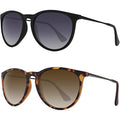 WOWSUN Retro Polarized Sunglasses Womens Trendy Round Classic Glasses - color: (2 Pack) a Black Frame Gradient Grey Lens + Matte Leopard Gradinet Brown Lens