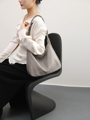 Hobo Bags for Women Foldable Vegan Leather Shoulder Handbag Slouchy Tote Crossbody Purses - color: Grey