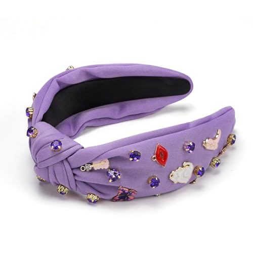 WantGor Pearl Knotted Headband, Women Rhinestone Embellished Hairband Elegant Wide Top Knot Bride Headbands Headpieces Party Fashion Elegant Ladies Hair Band Hair Hoop Accessories (Light Purple) - color: Light Purple