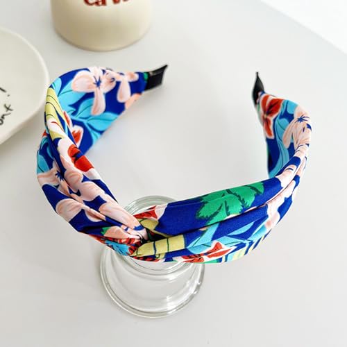 4 Pack Floral Leaves Printed Headbands Wide Knotted Headbands for Women Cross Knot Fashion Hair Bands-Leisure - color: Leisure