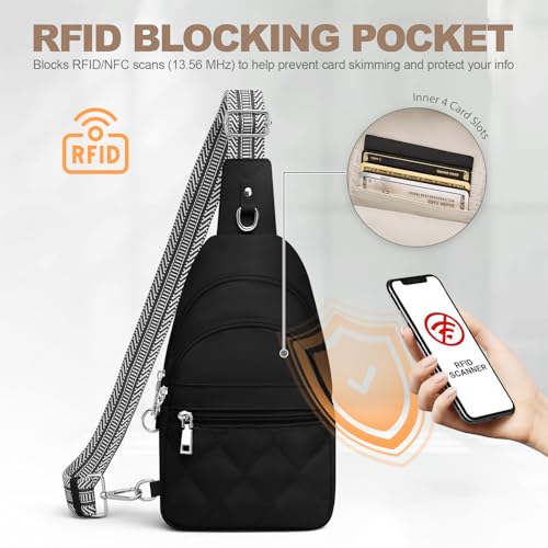 SYTRAH Sling Bag for Women, Anti-Theft RFID Crossbody Bag Nylon Sling Purse for Travel, Puffy Small backpack - color: Black