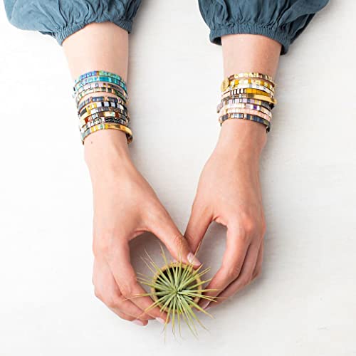 Sonateomber Tila Flat Beaded Stretch Bracelets for Women, Trendy Unique Colorful Square Beads Handmade Stack Bracelet Friendship Accessories Fashion Jewelry Gift - color: Beige Gold