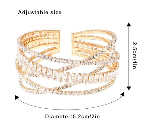 Rhinestone Bracelet for Women MultiLayer Crystal Cuff Bracelet Strand Layered Bracelet - color: Gold 4