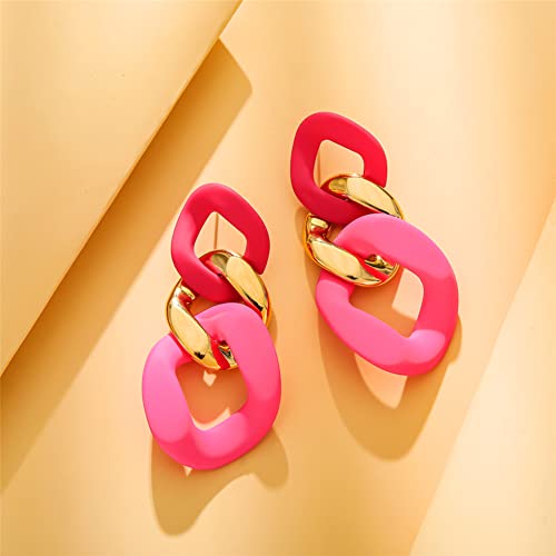 Charm Elegant Hollow Color Chain Acrylic Geometric Temperament Dangle Drop Earrings Bohemian Minimalist Hypoallergenic Jewelry Gift - color: Pink Gold Pink Earrings