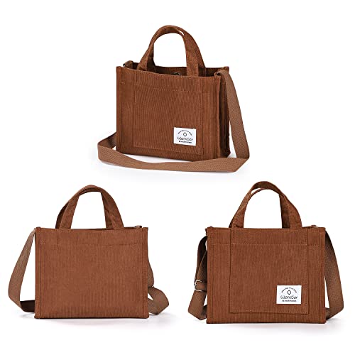WantGor Tote Bag for Women, Corduroy Crossbody Bags Shoulder Handbag Small Satchel Hobo Bag Purse - color: Brown