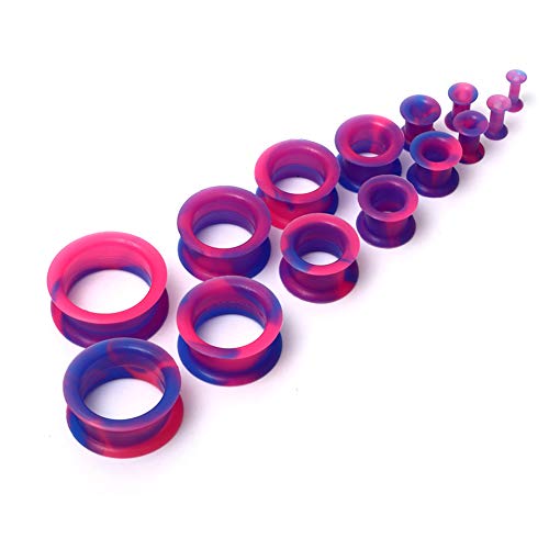 WBRWP 20/28pcs Ear Stretching kit Set: Hollow Hard/Soft Silicone Plugs and Tunnels Ear Expander Gauges Stretcher Body Piercing Jewelry - style: 28pcs Thick/Mixed Blue&Pink