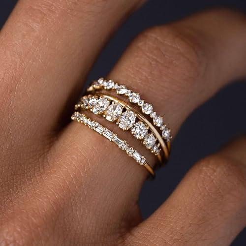 TOBENY Stackable Gold Rings for Women Non Tarnish Dainty 14K Gold Plated Stacking Cubic Zirconia Thumb Ring Set Trendy Statement Promise Wedding Bands Engagement Rings for Women Size 6 7 8 9 10 - color: 01-4Pcs Stacking Rings