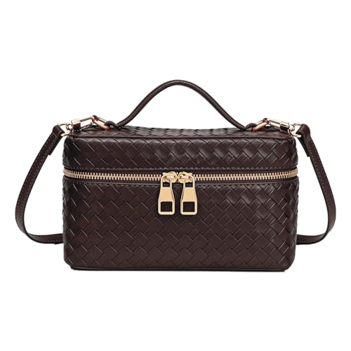 Trendy Shoulder Bags for Women Mini L19 Square Box Satchel Bag Cute PU Leather Crossbody Purse with Adjustable Strap - color: Coffee