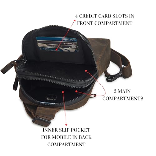 Leather Sling Bag for Women Genuine Crossbody Purse Small Trendy Cross Over Chest with Phone and Credit Card Slots (Coffee Crazy Horse) - color: Coffee Crazy Horse