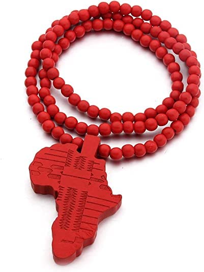 COLORFUL BLING Hip-hop Africa Map Pendant Necklace for Men African Continent Egyptian Multicolor 8MM Wooden Bead Chain Necklace Natural Wood Jewelry - style: style 5