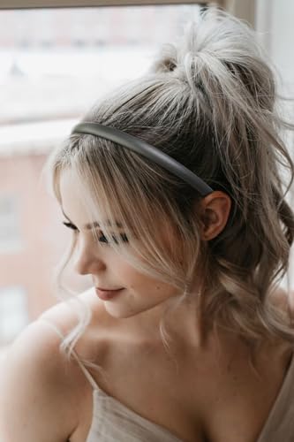 WOVOWOVO Thin Leather Headbands for Women Girls, Womens Fashion Headbands Non Slip Hair Head Bands Simple Hairbands Hoop Accessories