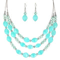 3 Layered Chunky Statement Necklace for Women Beaded Strand Necklaces with Earring Fashion Costumes Collar Necklace Jewelry Sets Gifts for Women - color: Turquoise