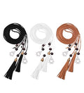 TeeYee Waist Belt Woven Knitted Rope/Chain PU leather 3 Pieces Tassel Rope Skinny Belt - color: 018blacktanwhite
