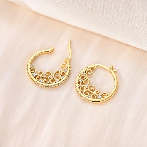 Parmuz 925 Sterling Silver Earrings Hoops for Women Ladies Simple Lightweight Twisted Medium Hoop Earrings With Cubic Zirconia Hypoallergenic Jewelry for Her - color: Gold 6