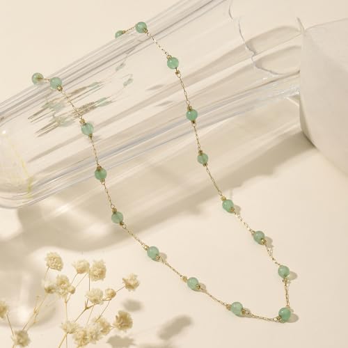Beaded Choker Necklaces for Women 18k Gold Plated Dainty Gold Choker Necklaces for Women - style: jade choker