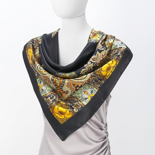 QIUTIMIY 35"x35" Like Silk Head Scarf for Women Satin Feel Large Square Scarf for Hair Wrapping and Sleeping Fashion Bandana - color: (90cm)square Scarf 19