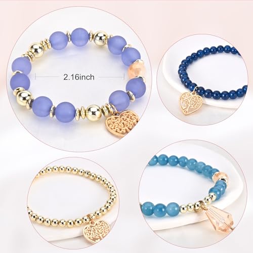 Bohemian Bracelet Sets for Women - 6 Sets Stackable Stretch Bracelets Multi-color Boho Jewelry for Women Hippie Bracelets Dainty Jewelry - color: Blue Boho bracelets