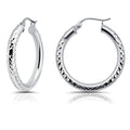 Hoops & Loops 925 Sterling Silver Diamond-Cut Round Hoop Textured 3mm Click-Top Earrings for Women, Slver, Two-Tone 14K Yellow Gold Flash Plate 15/20/25/30/35/40/45/50mm Hoops - color: Silver, size: 25mm (1'')