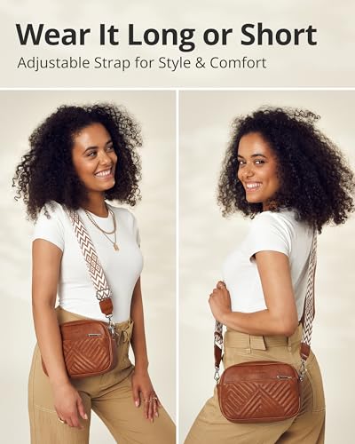 Vantamo Premium Quilted Crossbody Bags for Women with Anti-Pickpocket Clip, Vegan Leather Handbags, Travel Purses for Women - color: Shoulder Bag Bronze Jacquard Strap