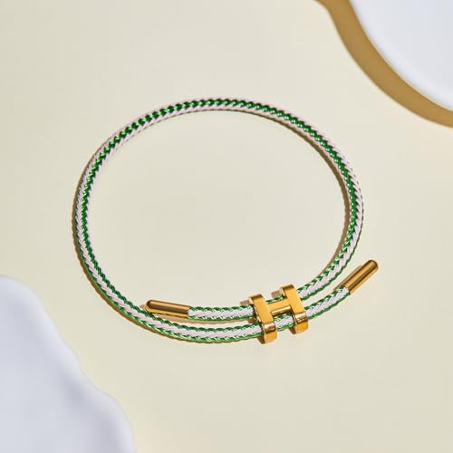 AIMADE Bracelets for Women Adjustable Charm Bracelet, 18k Gold-plated Buckle Design Titanium Steel Wire Rope Women's Gift Jewelry - color: pink-green