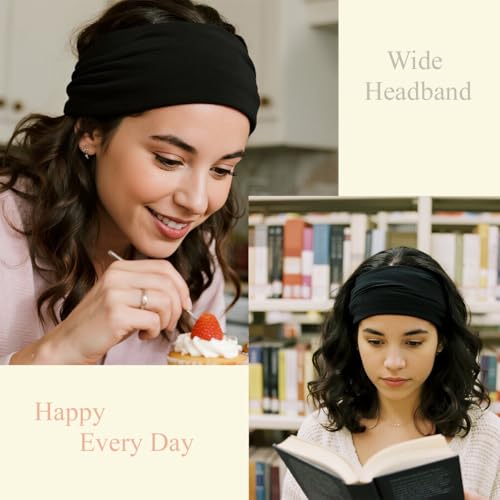 YONUF Wide Boho Headbands for Women Fashion Knotted Headband Yoga Workout Hair Accessories African Head Wrap Black 4 Pack - color: Black