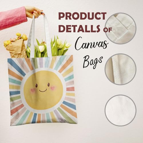 Boho Sun Sunshine Tote Bag, Colorful Canvas Tote Bags, Reusable Grocery Shopping Bag - color: Colorful Sunshine