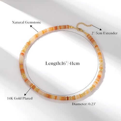 KissYan Boho Beaded Choker Necklace for Women, Gemstone Choker Natural Stone Freshwater Pearl Surfer Necklaces 14K Gold Plated Summer Beach Handmade Jewelry - color: O-Light Orange